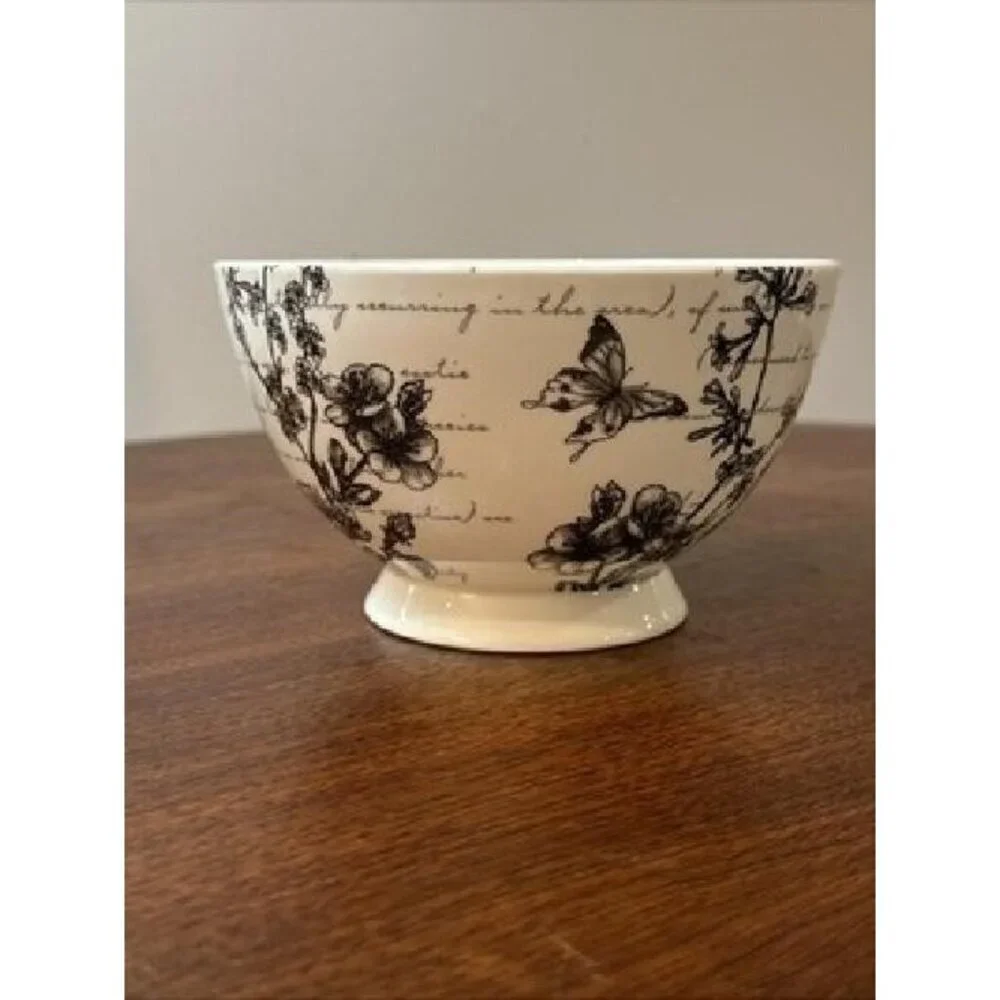 Portobello By Inspire Black & White Floral Butterfly Bone China Bowl